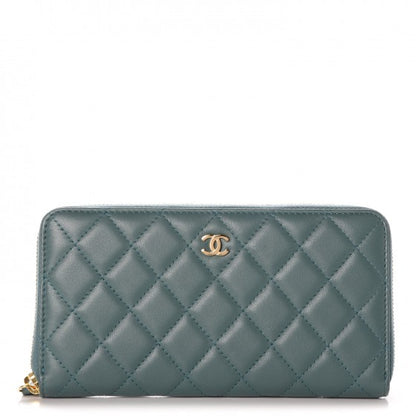 Chanel Lambskin Quilted Large Gusset Zip Around Wallet Blue 1 of 9