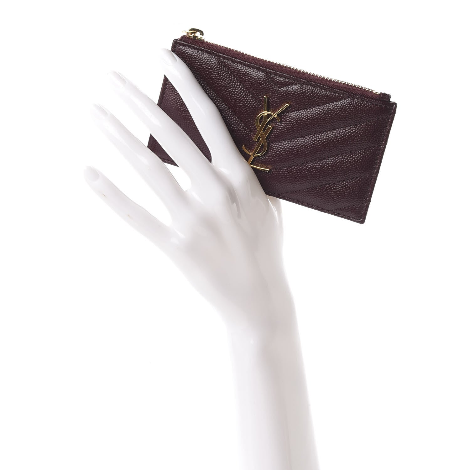 Saint Laurent Monogram Grain de Poudre 5 Fragments Zip Pouch Card Holder Rouge Legion 2 of 11