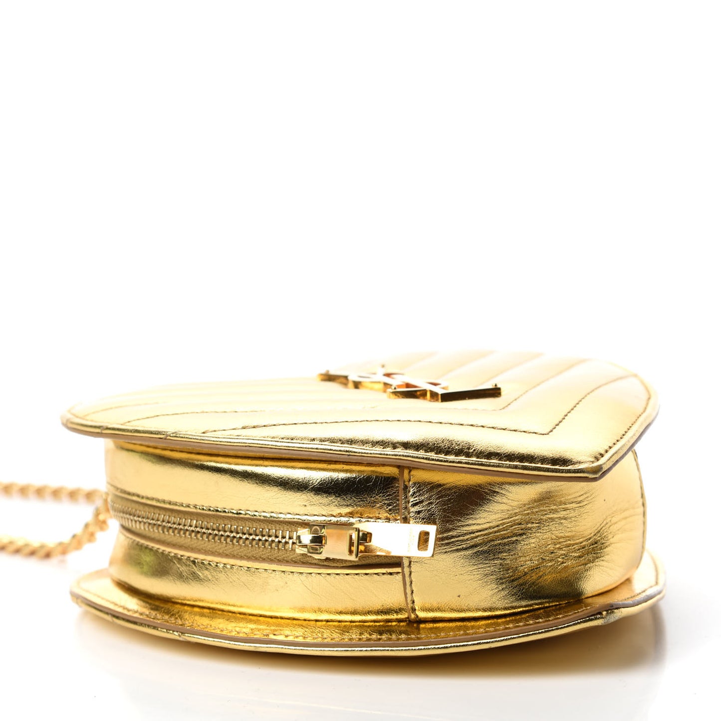 Metallic Calfskin Matelasse Chevron Monogram Small Love Heart Chain Bag Gold