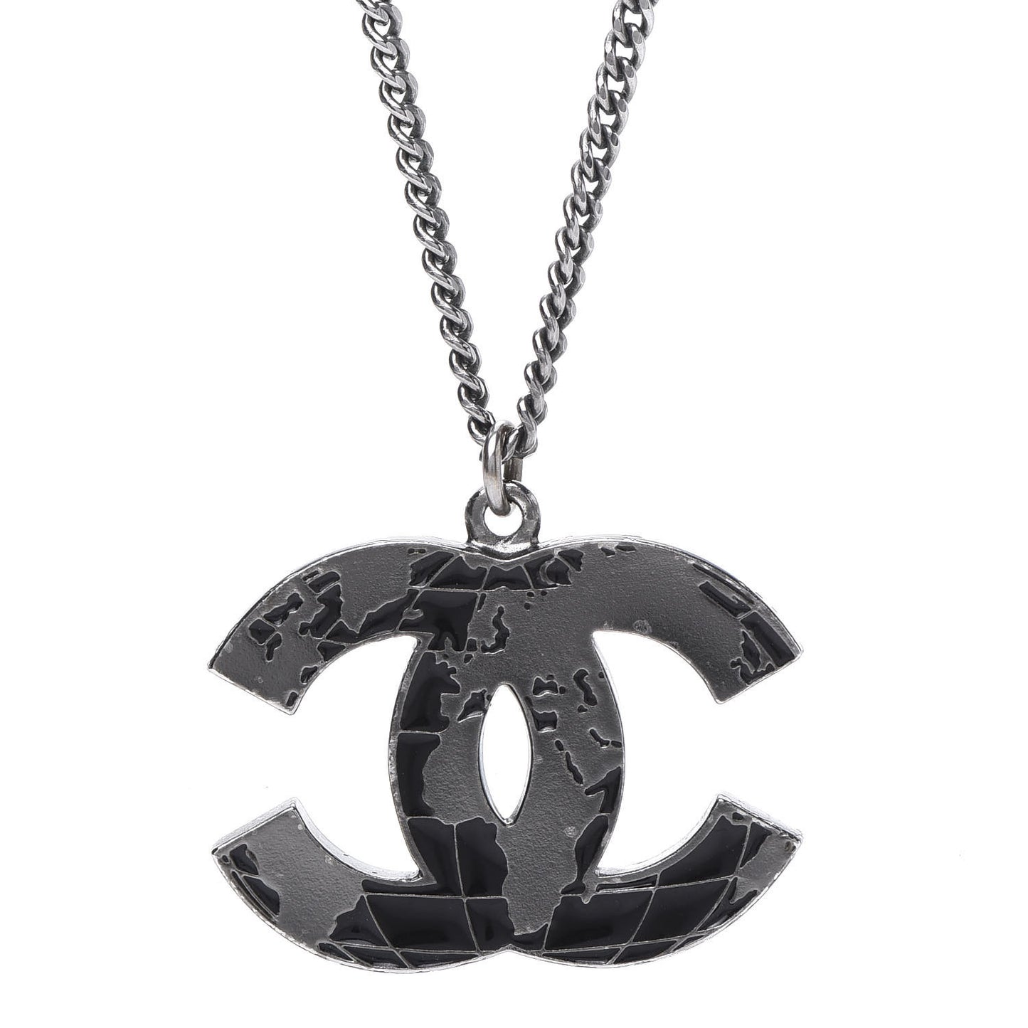 Ruthenium Globe CC Pendant Necklace Dark Silver