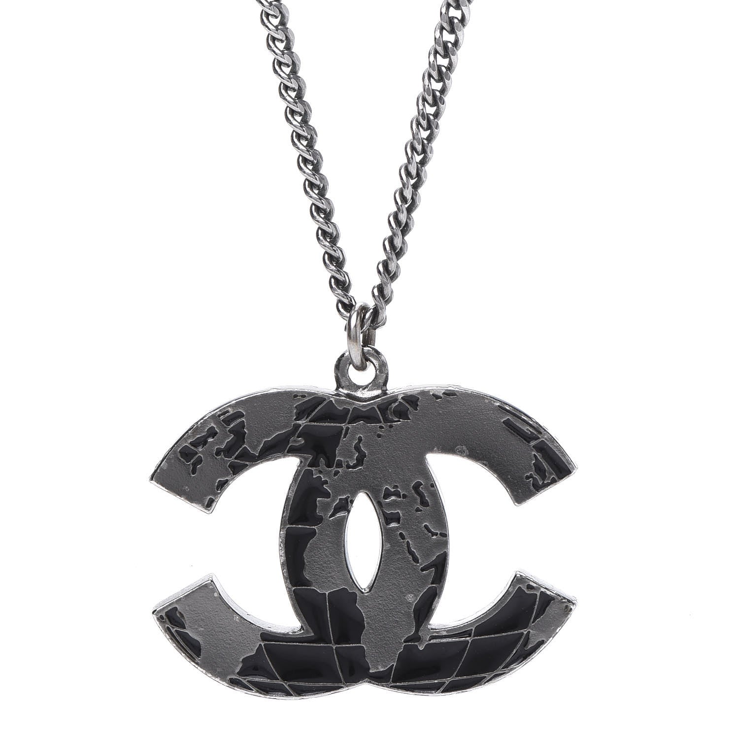 Chanel Ruthenium Globe CC Pendant Necklace Dark Silver 4 of 6