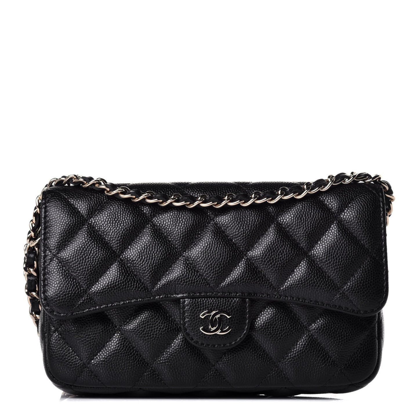 Caviar Quilted Flap Phone Holder With Chain Black