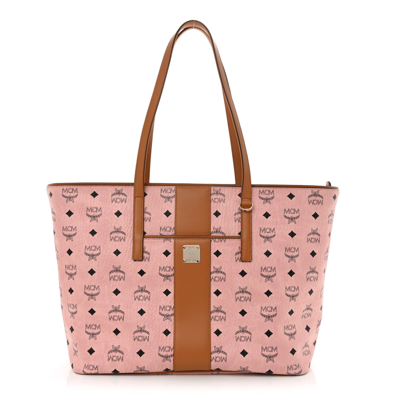 MCM Visetos Medium Anya Zip Top Shopper Tote Soft Pink 1 of 14