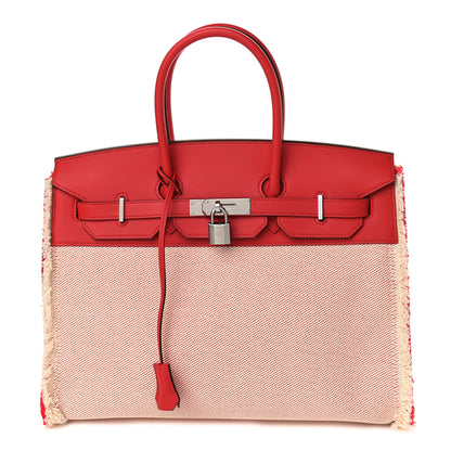 Hermes Swift Twill H Fray Fray Birkin 35 Rouge de Coeur Ecru 1 of 10