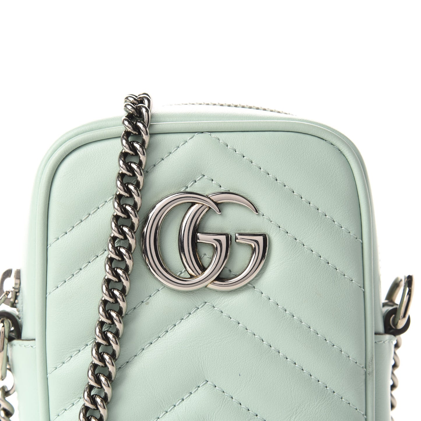 Calfskin Matelasse Mini GG Marmont Crossbody Bag Water Green