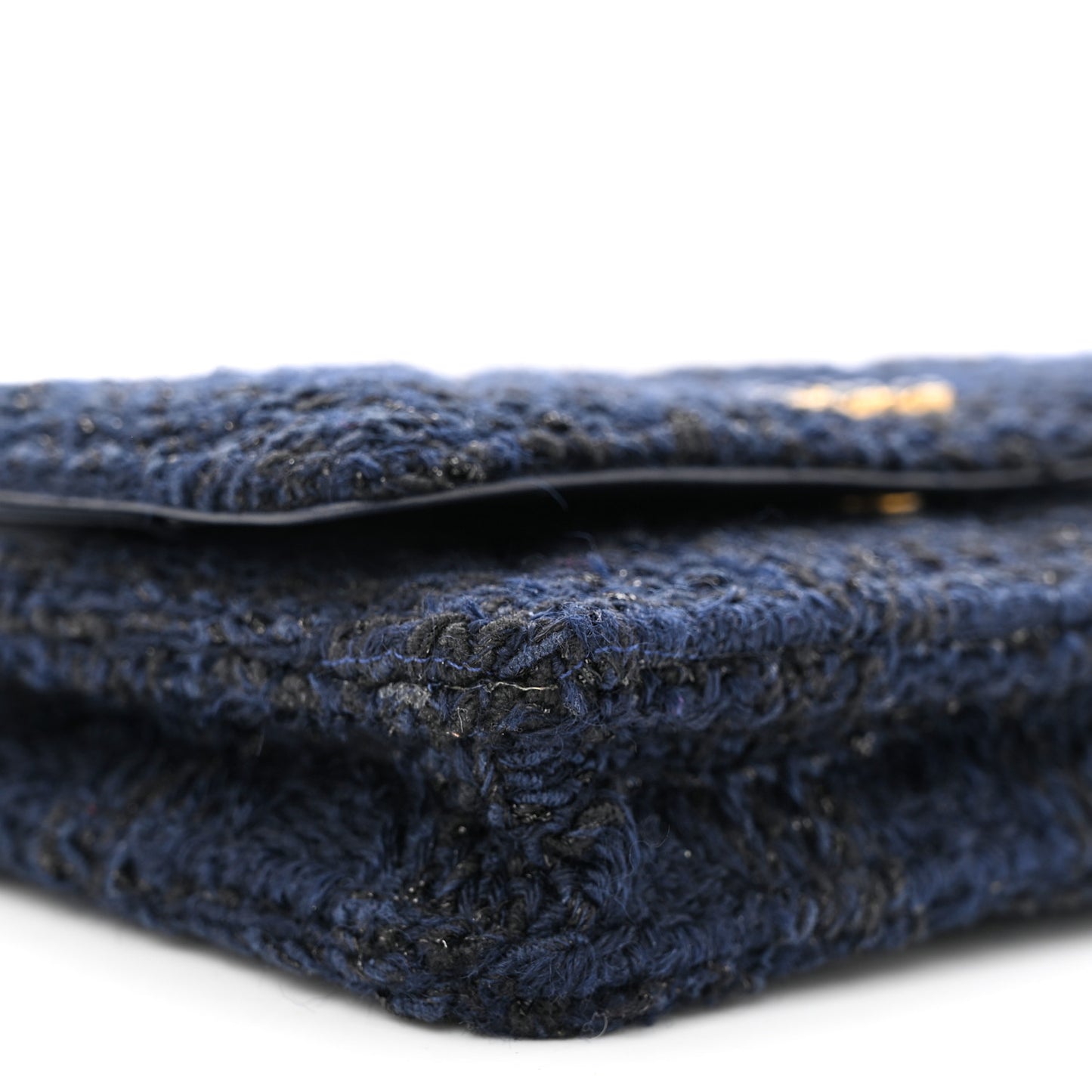 Wool Tweed Lambskin Quilted Chanel 19 Wallet On Chain WOC Navy
