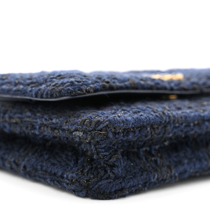 Chanel Wool Tweed Lambskin Quilted Chanel 19 Wallet On Chain WOC Navy 11 of 13