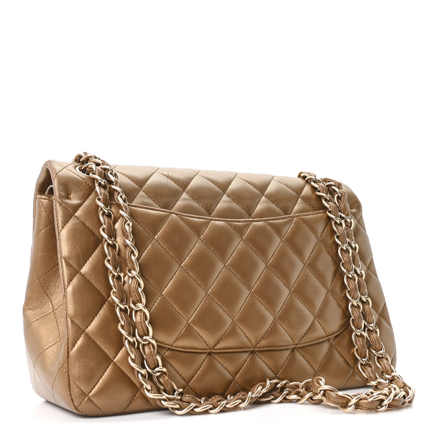 CHANEL ブラウン キルティング バッグ Chanel Metallic Lambskin Quilted Jumbo Double Flap Khaki 1871217