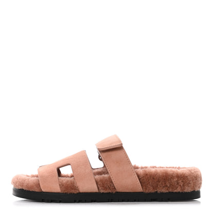 Hermes Suede Goatskin Woolskin Womens Chypre Sandals 36 Rose Aube 1 of 4