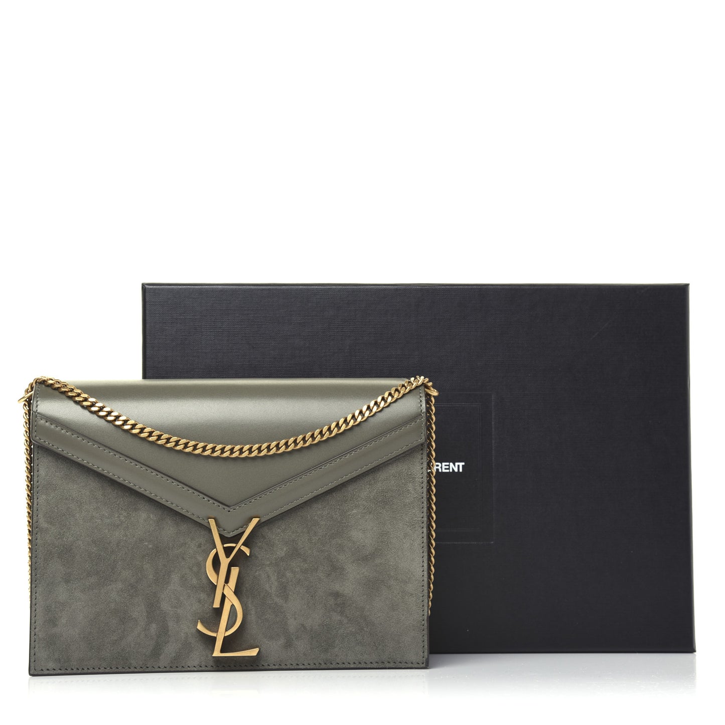 Smooth Calfskin Suede Monogram Cassandra Clasp Bag Olive Green