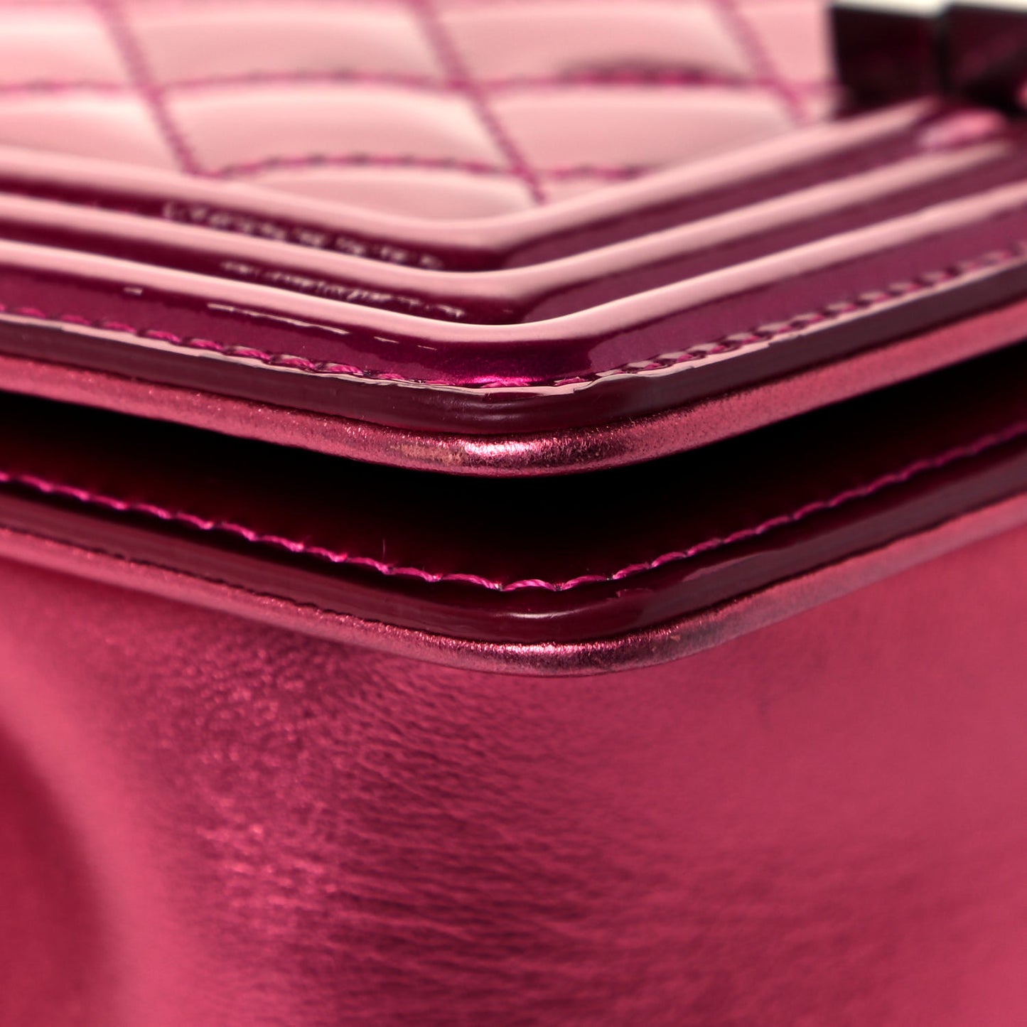 Metallic Patent Calfskin Quilted Small Boy Flap Pink