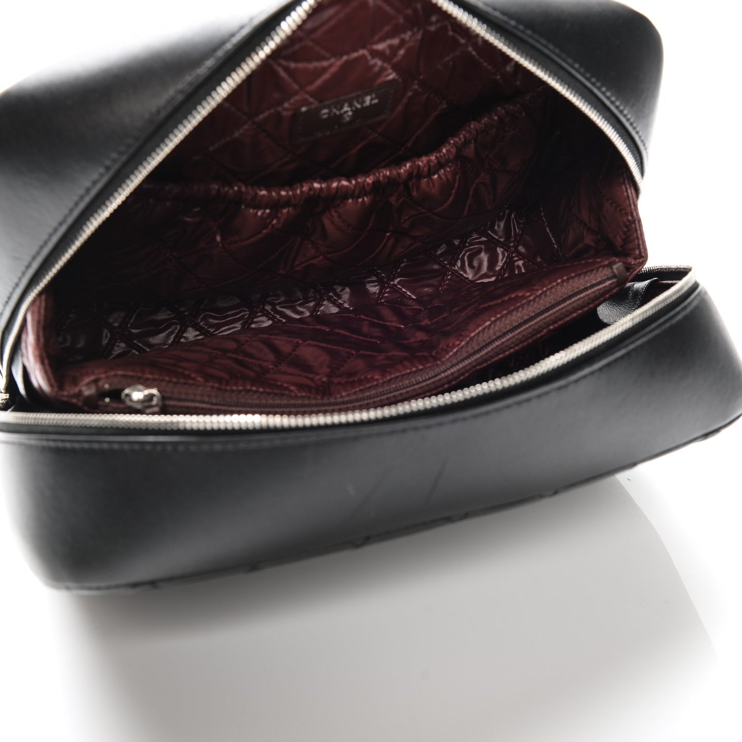 Lambskin Quilted Large Curvy Pouch Cosmetic Case Black