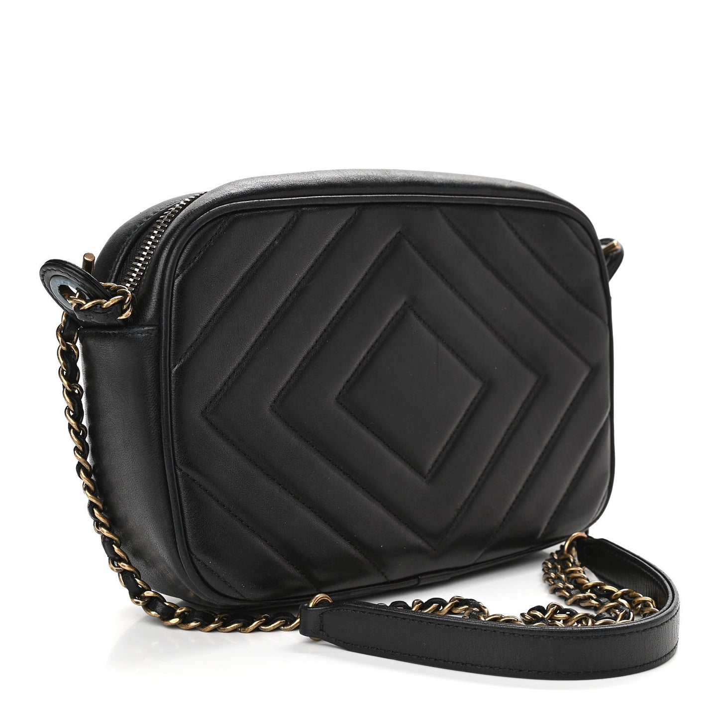 Lambskin Chevron Quilted Pyramid CC Camera Case Black