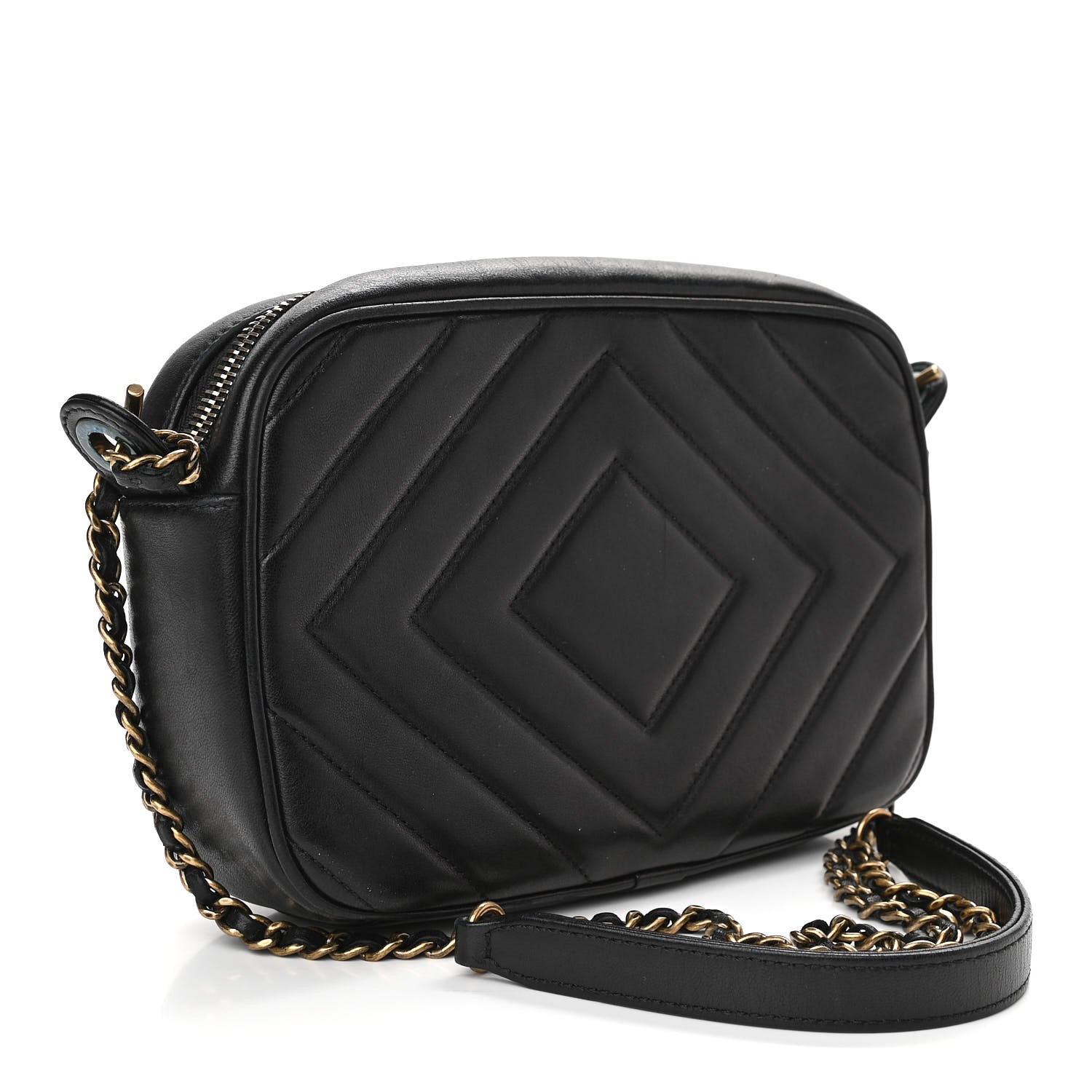 Chanel Lambskin Chevron Quilted Pyramid CC Camera Case Black 3 of 11