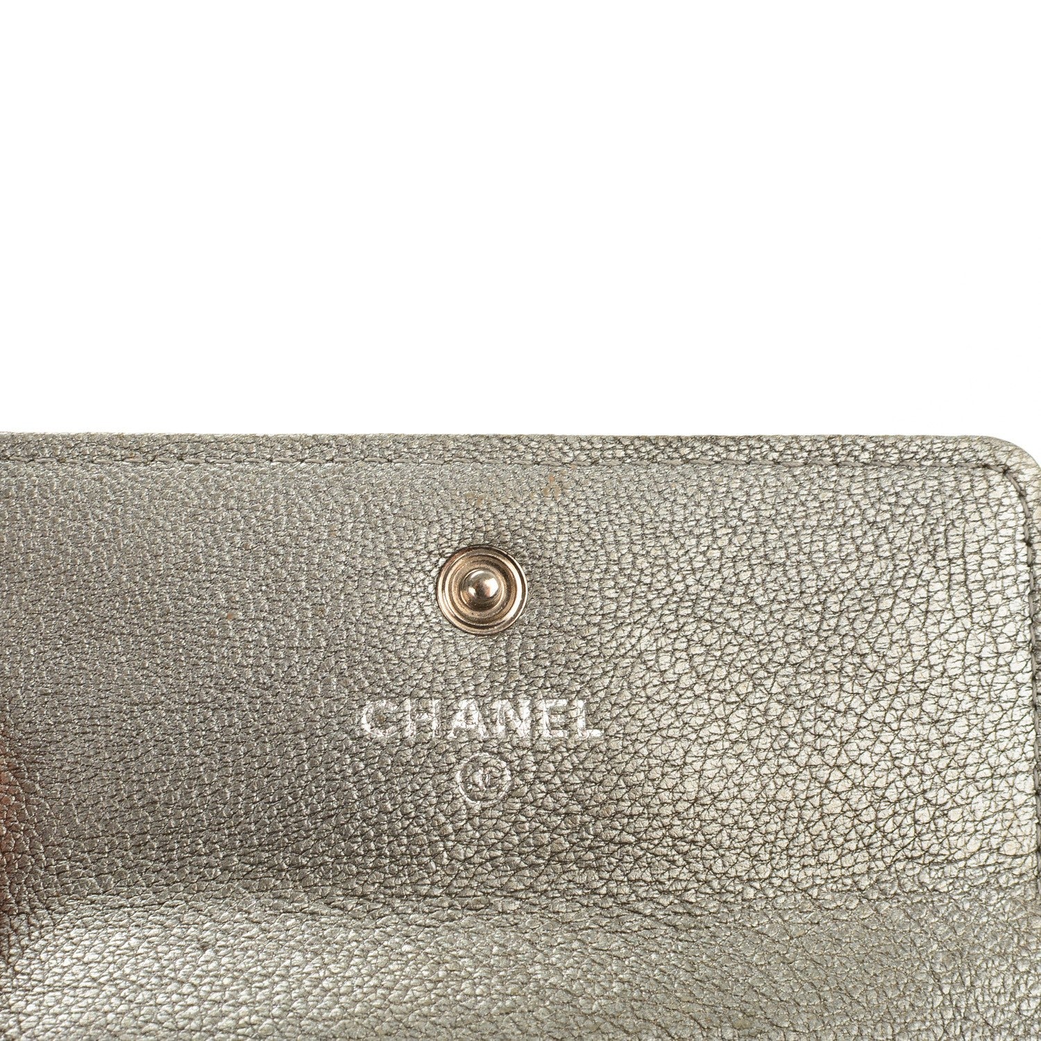 Chanel Metallic Calfskin Diamond Stitched Card Holder Wallet Silver Gold 6 of 8