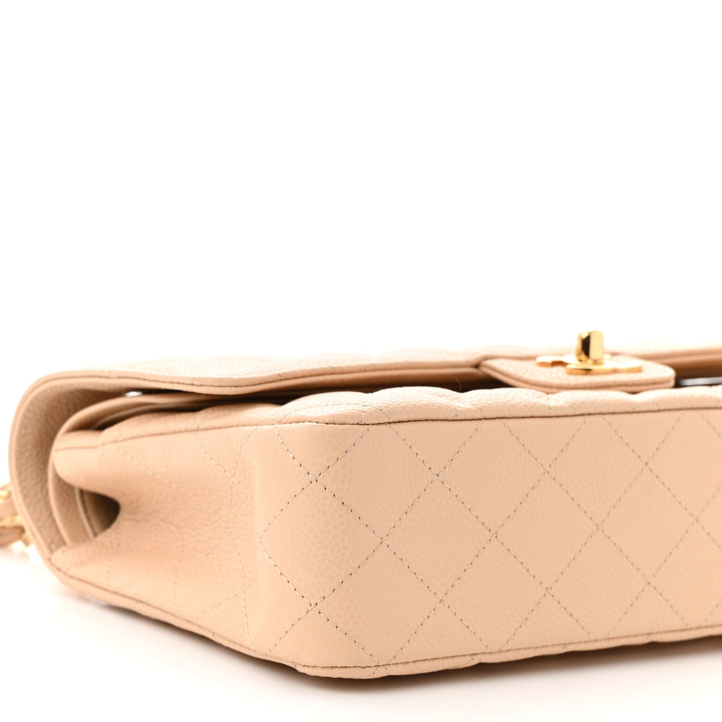 Caviar Quilted Medium Double Flap Beige