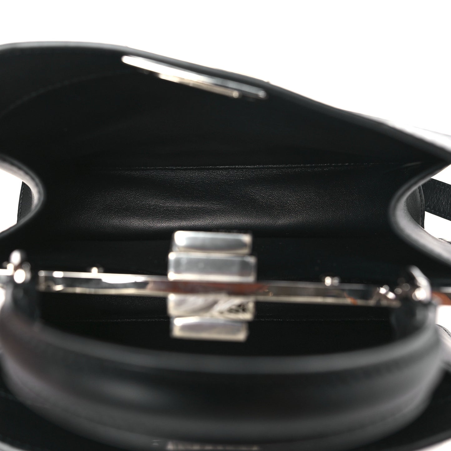 Vitello Seta Shiny Nappa Logo Embossed Laces Small Peekaboo I SEE U Satchel Black