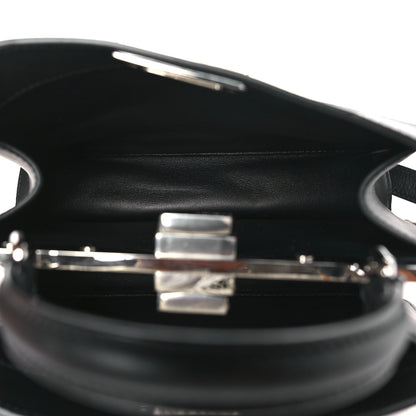 Fendi Vitello Seta Shiny Nappa Logo Embossed Laces Small Peekaboo I SEE U Satchel Black 5 of 9