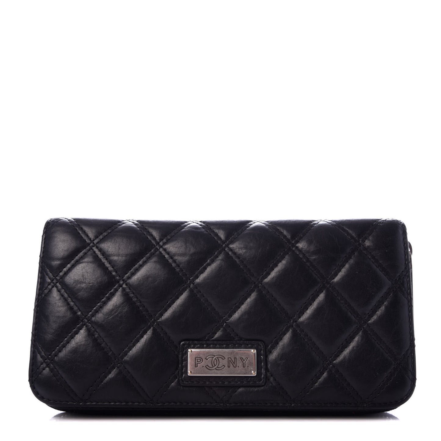 Aged Calfskin Quilted Paris New York PNY Wallet Black