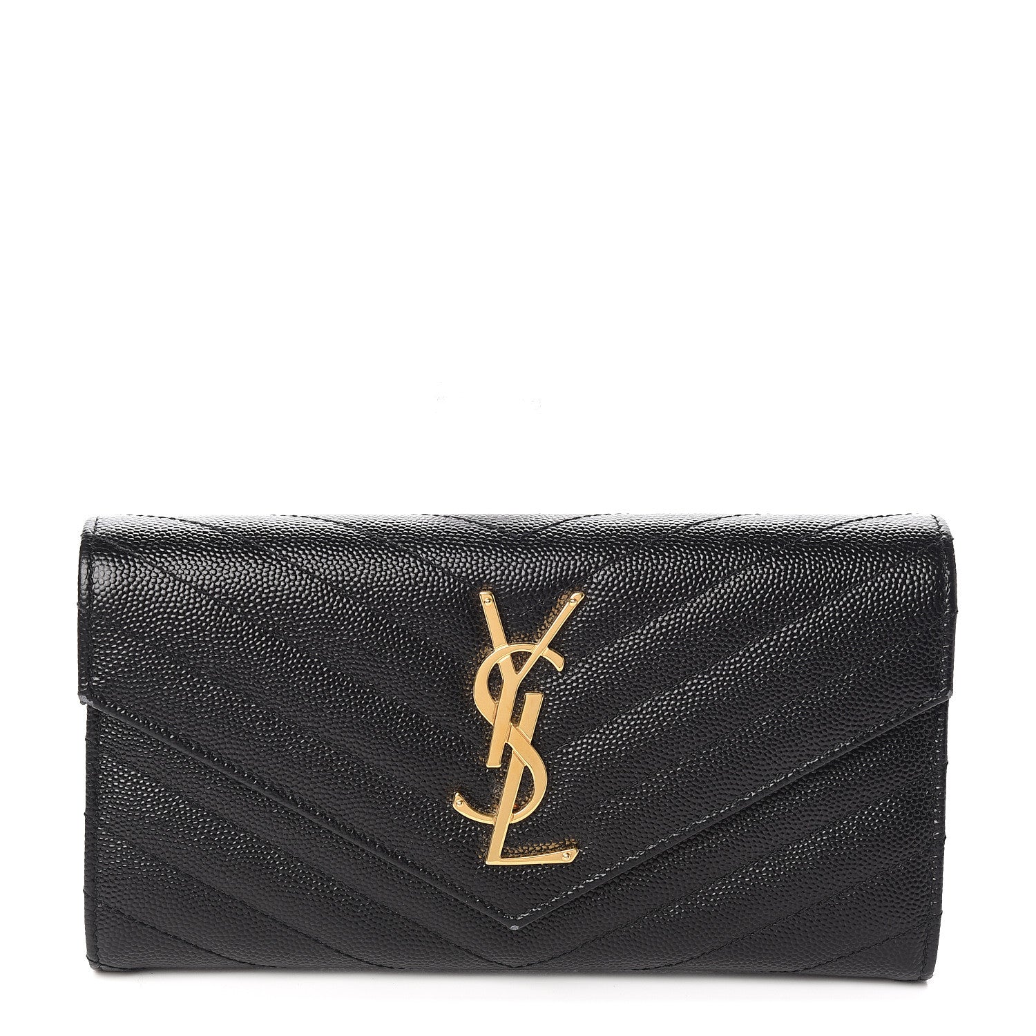 Saint Laurent Grain De Poudre Matelasse Chevron Monogram Flap Wallet Black 1 of 6