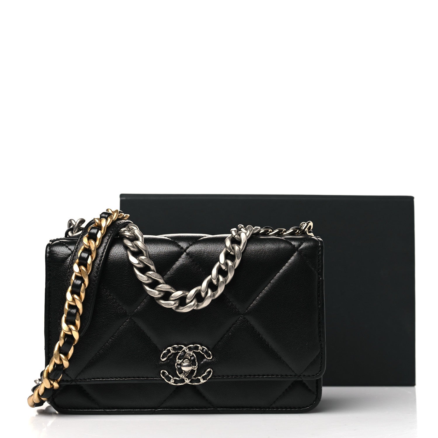 Chanel Lambskin Quilted Chanel 19 Wallet On Chain WOC Black 13 of 13