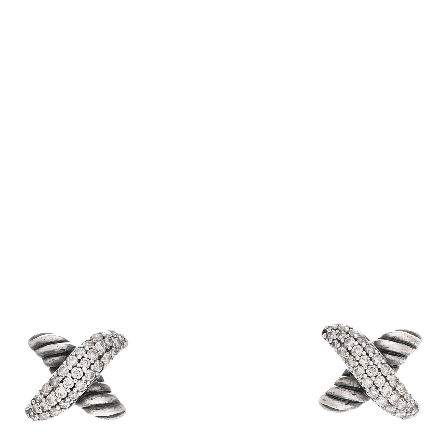David Yurman Sterling Silver Diamond 8mm X Earrings 1 of 4