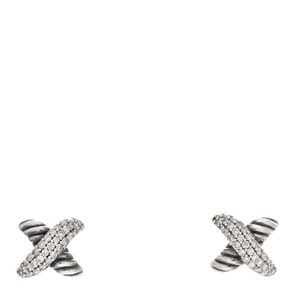 David Yurman Sterling Silver Diamond 8mm X Earrings 1 of 4