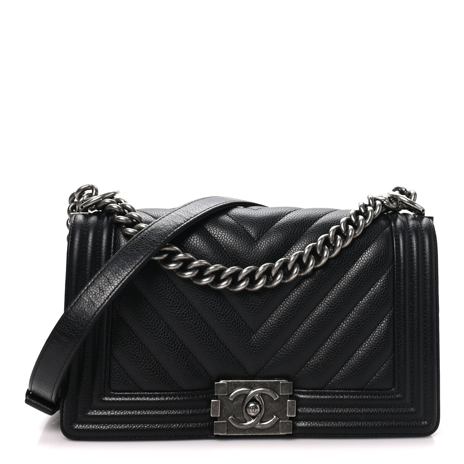 Chanel Caviar Chevron Quilted Medium Boy Flap Black 1 of 11