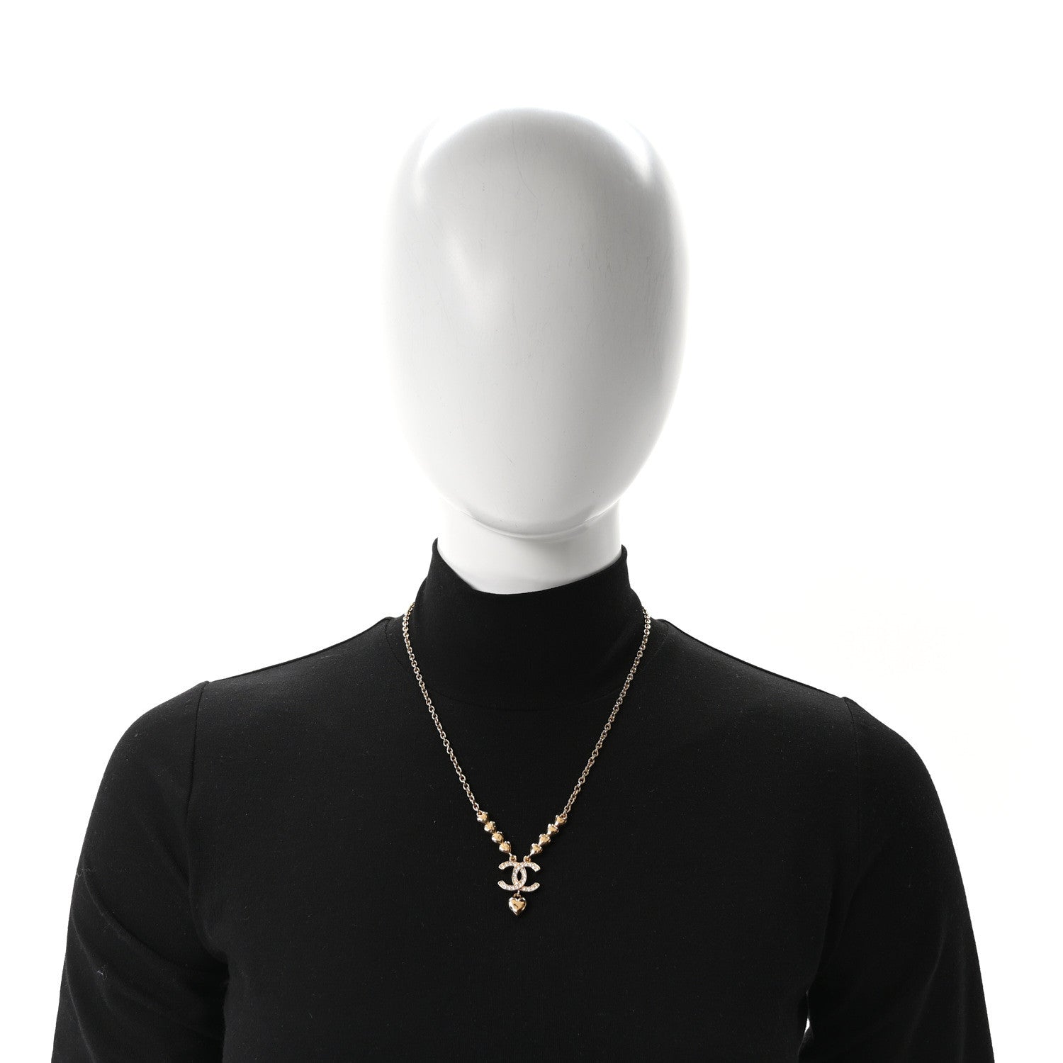 Chanel Crystal CC Heart Link Pendant Necklace Gold 2 of 4