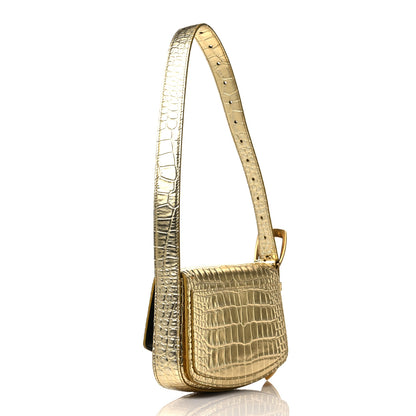Balenciaga Metallic Calfskin Crocodile Embossed Ghost Sling Bag Gold 3 of 9