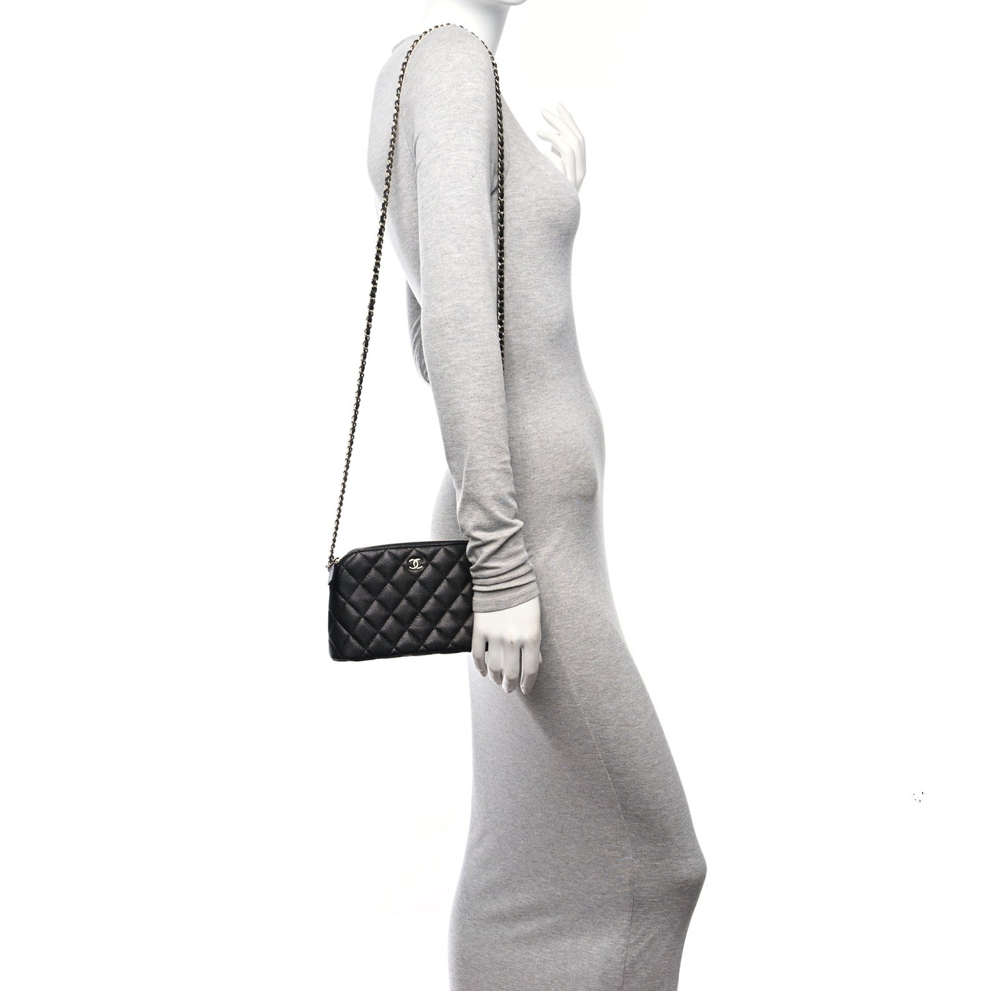 Caviar Quilted Classic Clutch With Chain Black