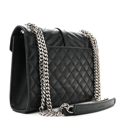 Saint Laurent Grain De Poudre Textured Mixed Matelasse Triquilt Medium Monogram Satchel Black 3 of 14