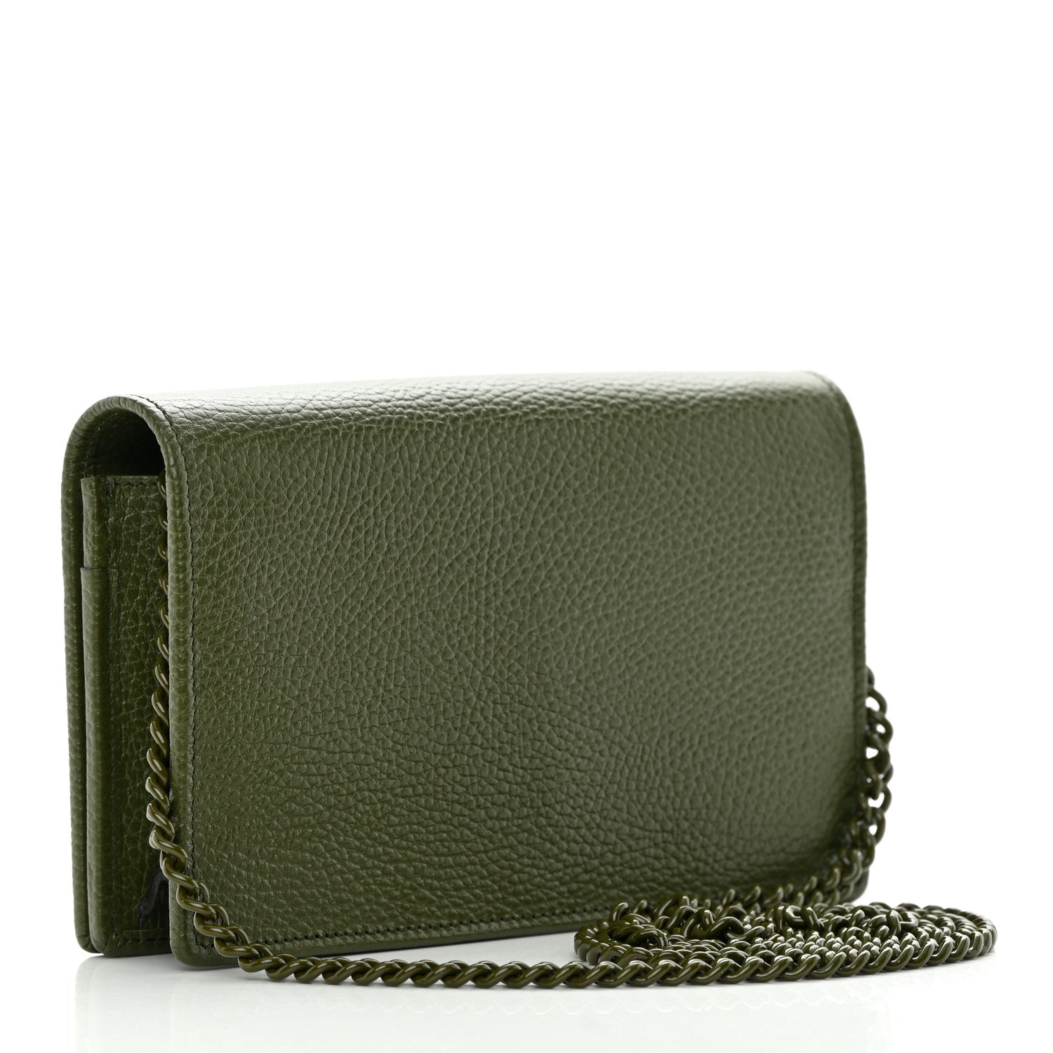 Gucci Dollar Calfskin Enamel Monochrome Mini GG Marmont Chain Wallet Military Wood 3 of 11