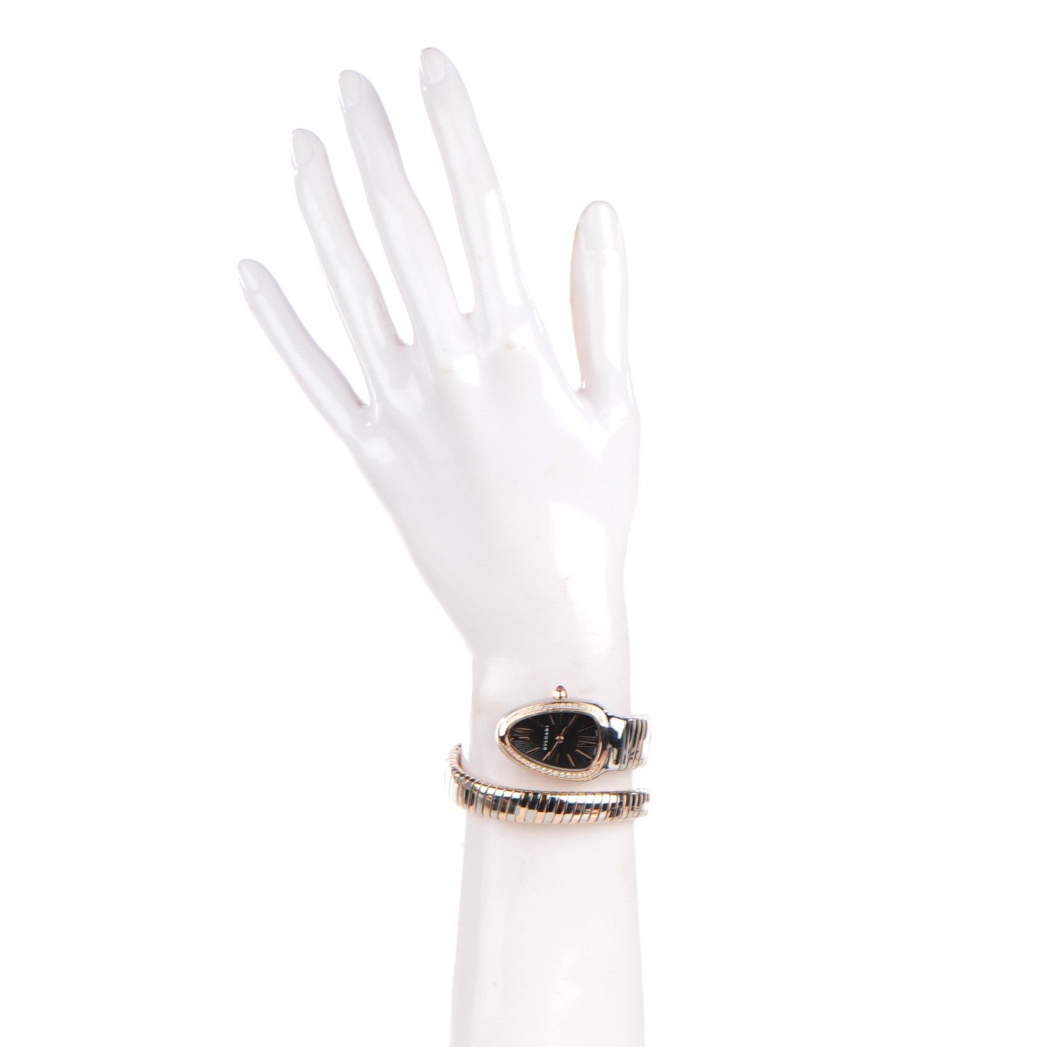 Bulgari Stainless Steel 18K Rose Gold Diamond Bezel 35mm Serpenti Tubogas Quartz Watch Black 2 of 6