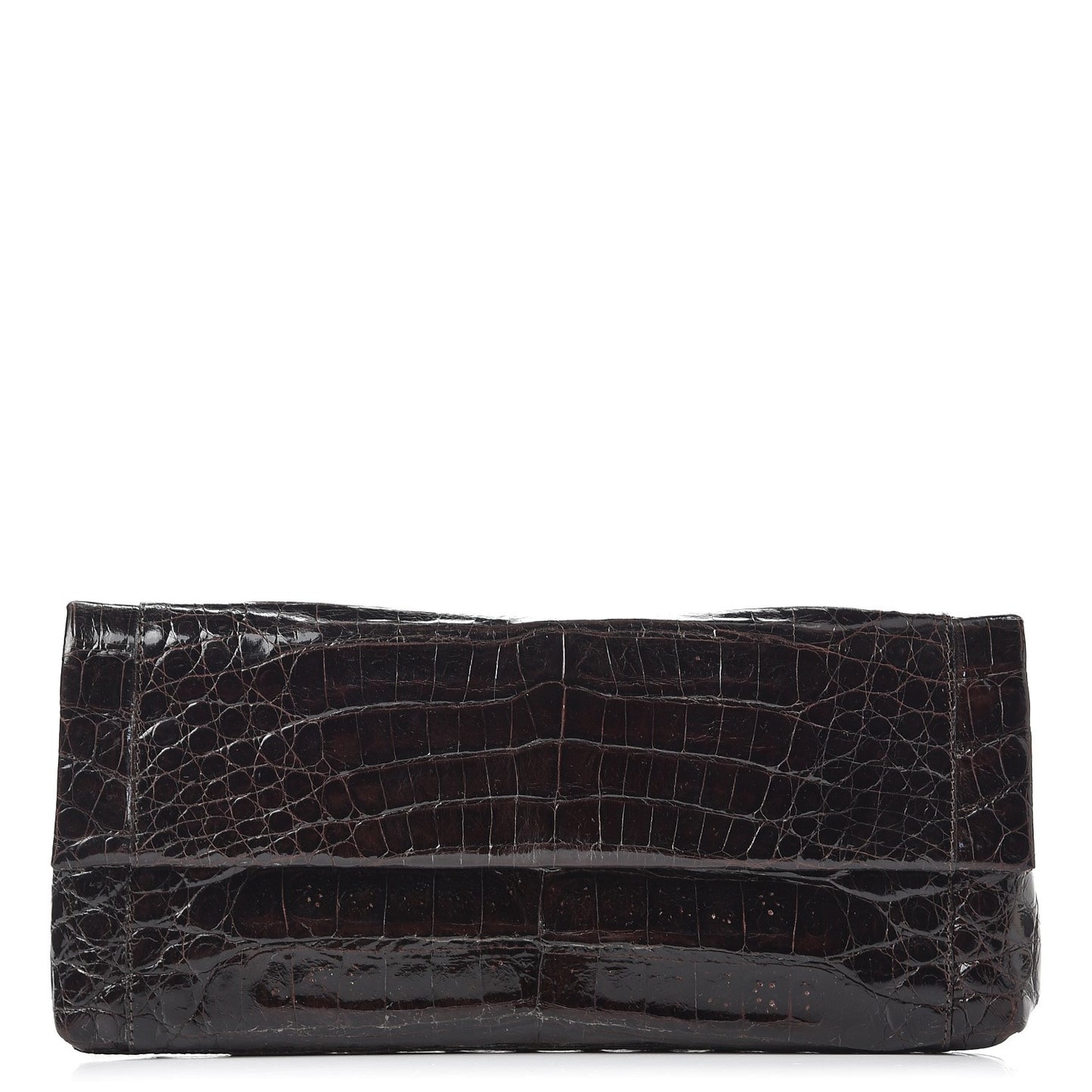 Glossy Crocodile Foldover Clutch Brown