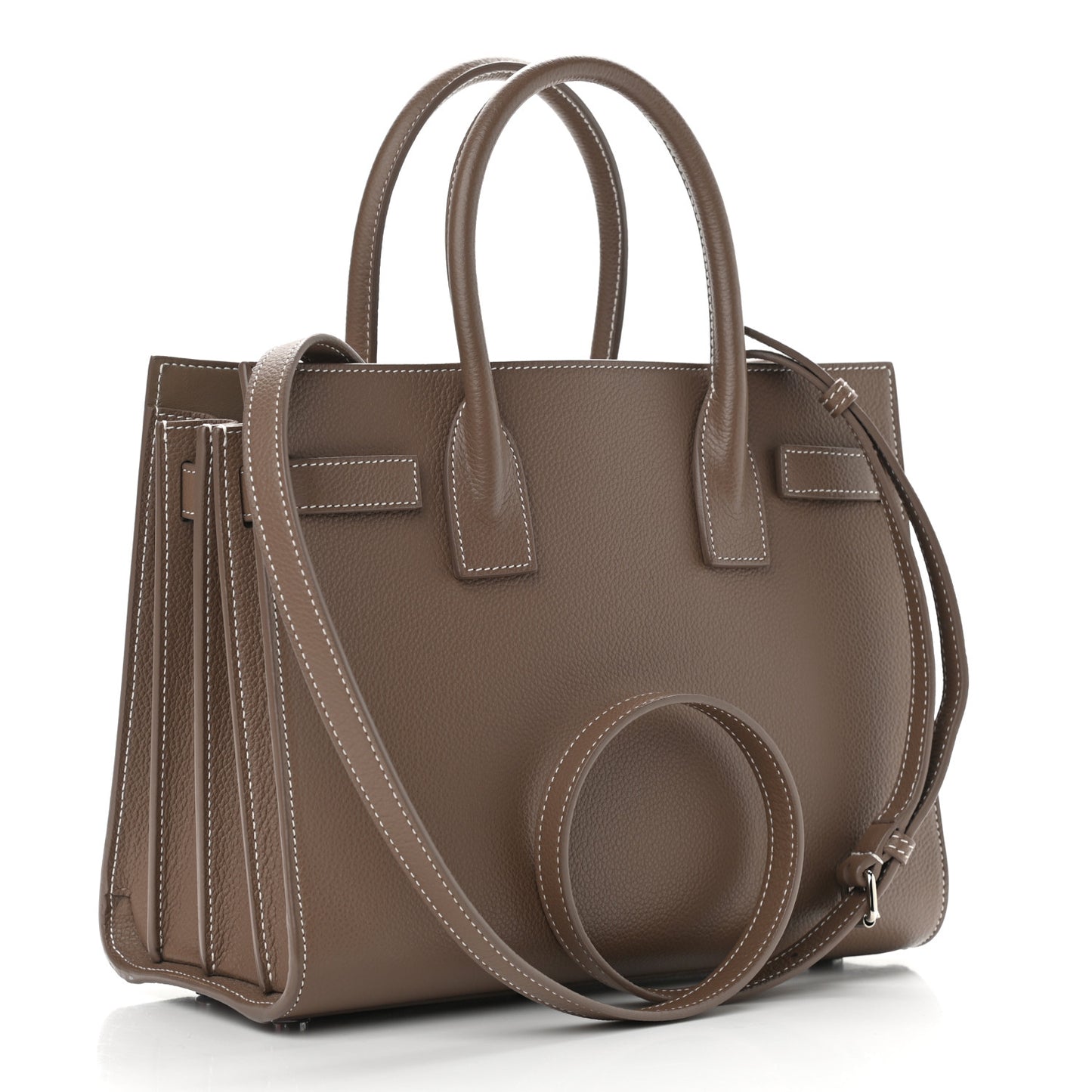 Grained Calfskin Topstich Baby Sac De Jour Taupe