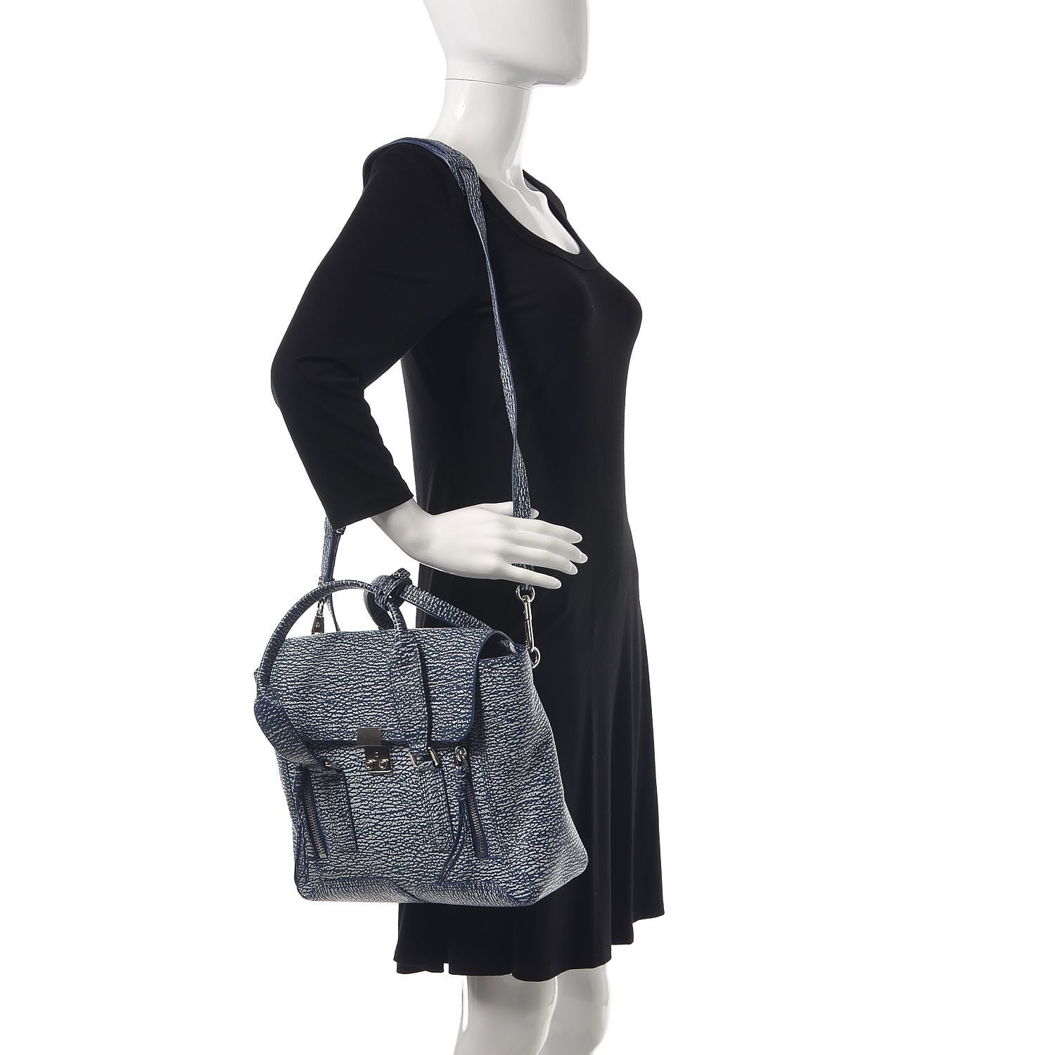 3.1 Phillip Lim 3.1 Textured Calfskin Medium Pashli Satchel Royal Blue 2 of 10