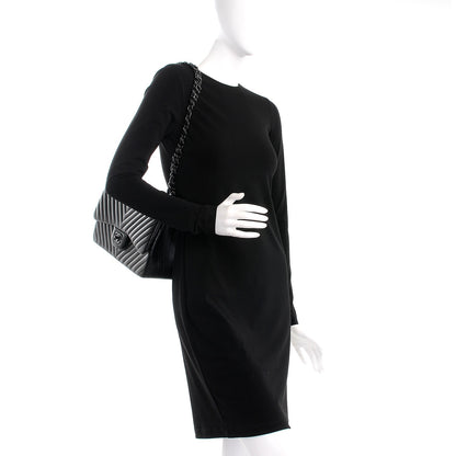Chanel Lambskin Chevron Quilted Jumbo Double Flap So Black 3 of 9