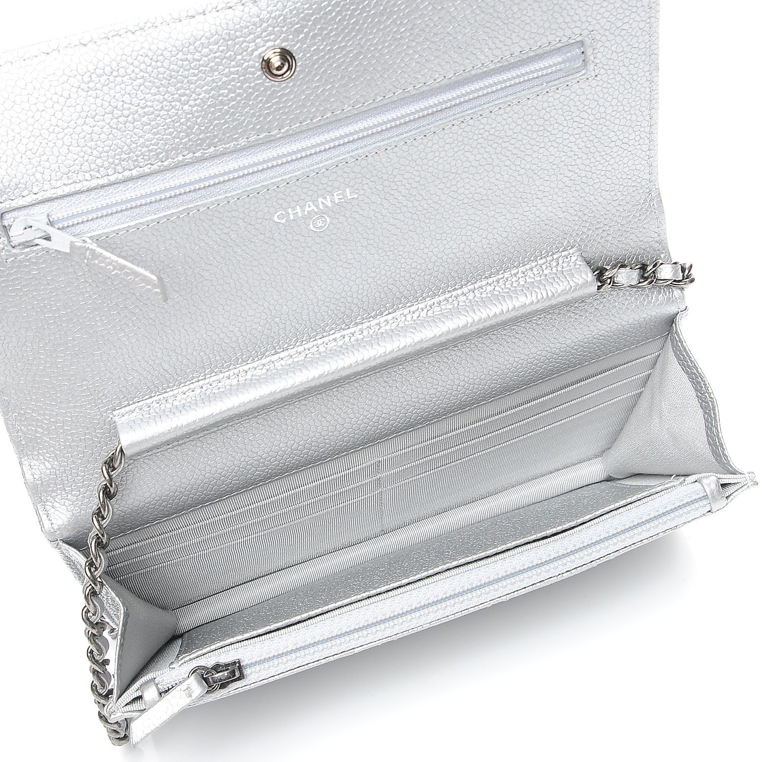 Chanel Metallic Caviar Quilted Wallet on Chain WOC Silver 5 of 8