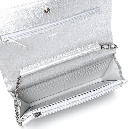 Chanel Metallic Caviar Quilted Wallet on Chain WOC Silver 5 of 8