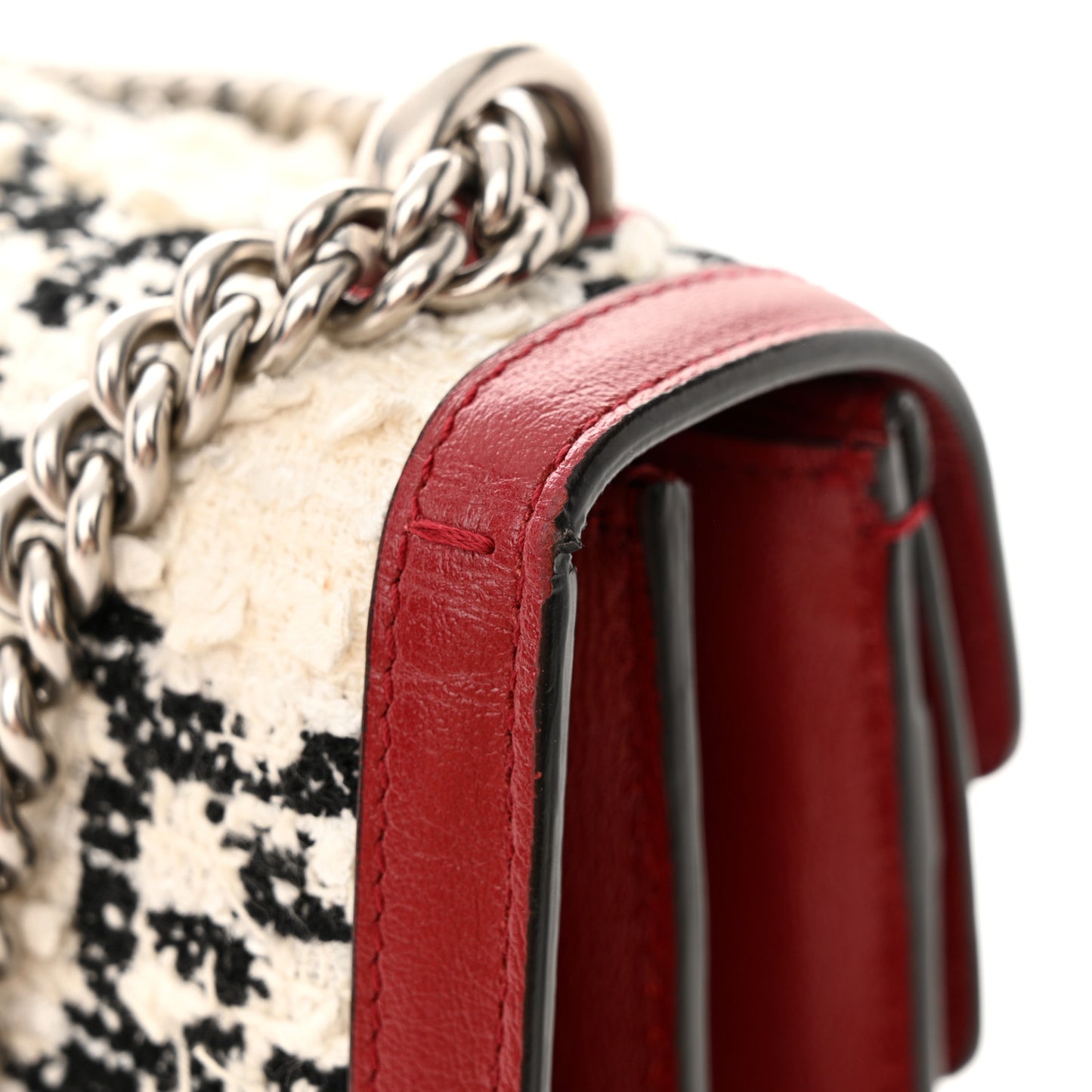 Tweed GG Monogram Small Dionysus Shoulder Bag White Black Romantic Cherry