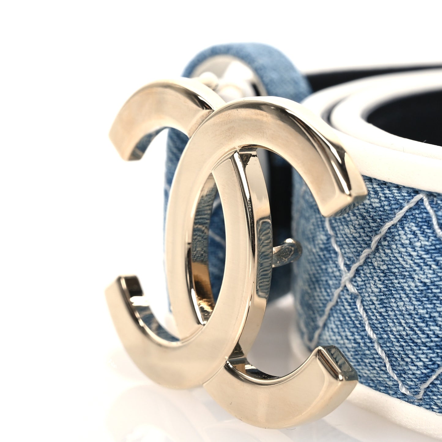 Denim Quilted CC Belt  85 34 Blue White