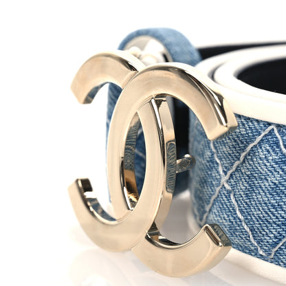 Chanel Denim Quilted CC Belt  85 34 Blue White 8 of 9