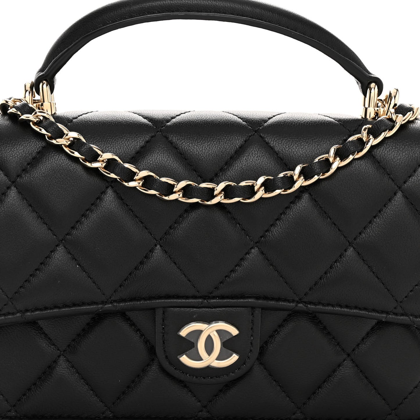 Lambskin Quilted Flap Phone Holder With Chain Black