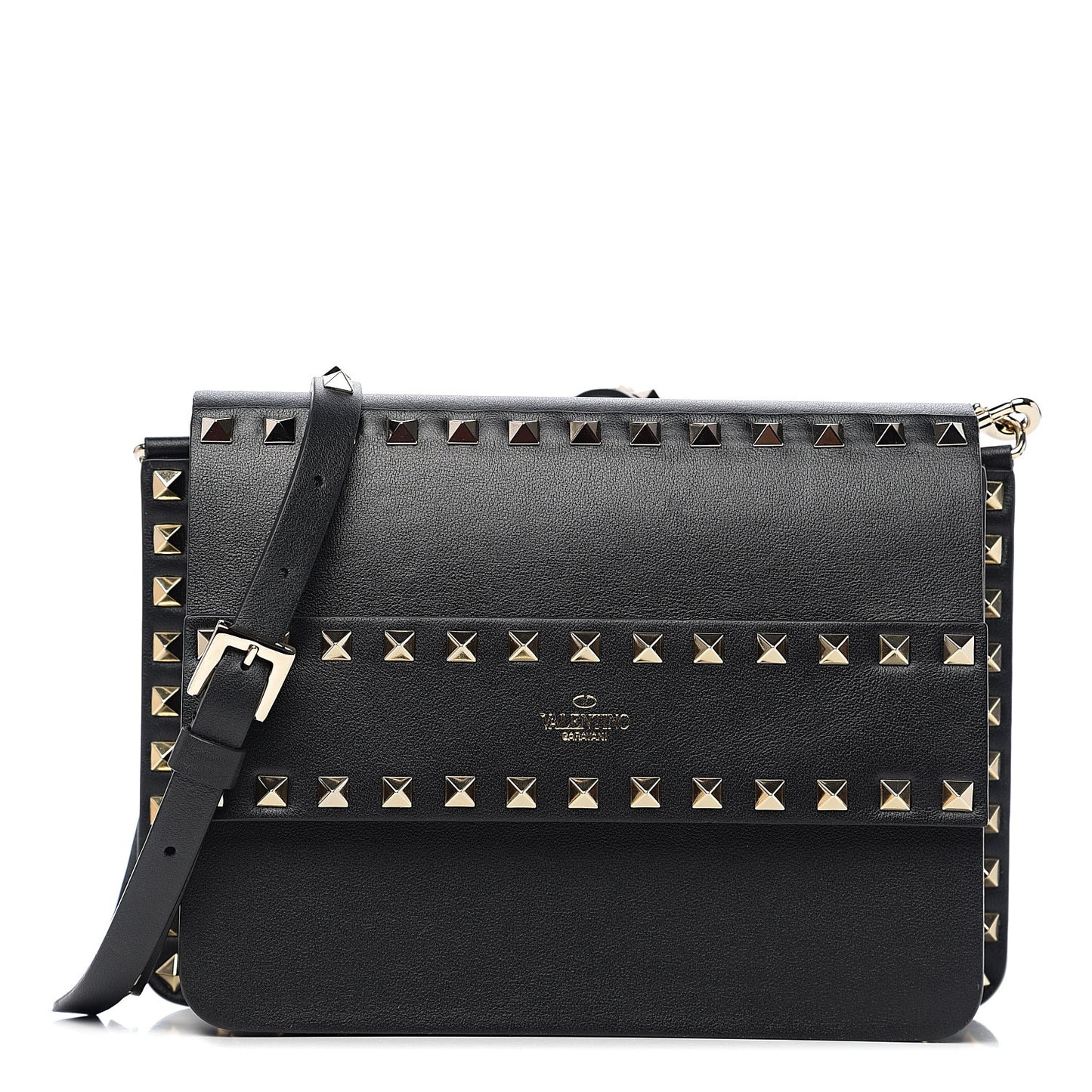 Vitello Rockstud Side Slip Crossbody Black