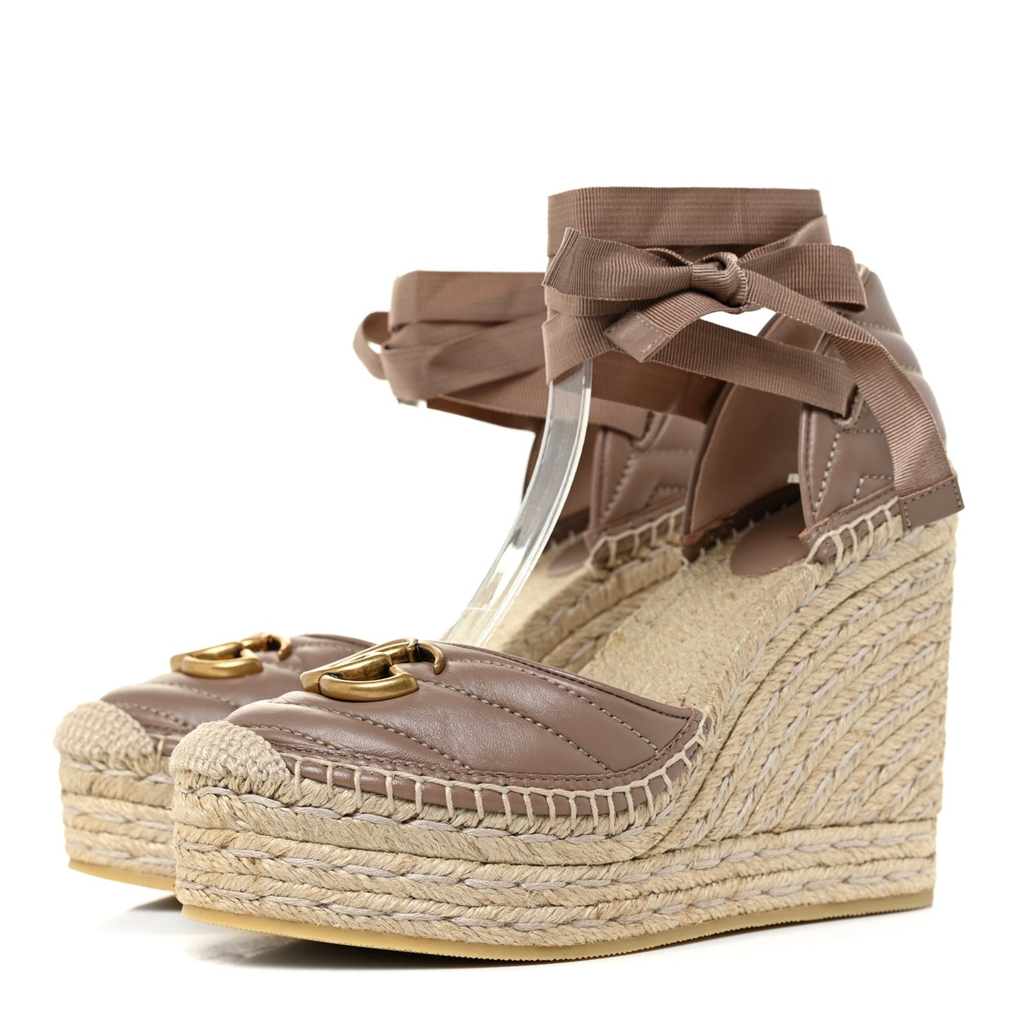 Nappa Matelasse GG Marmont Ankle Wrap Platform 35/120mm Espadrille Wedges 37.5 Porcelain Rose