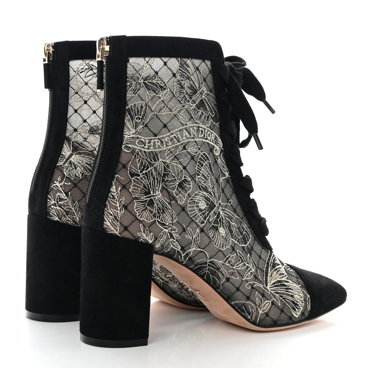 Suede Lurex Butterfly Embroidered Naughtily-D Heeled Ankle Boots 37 Black Gold