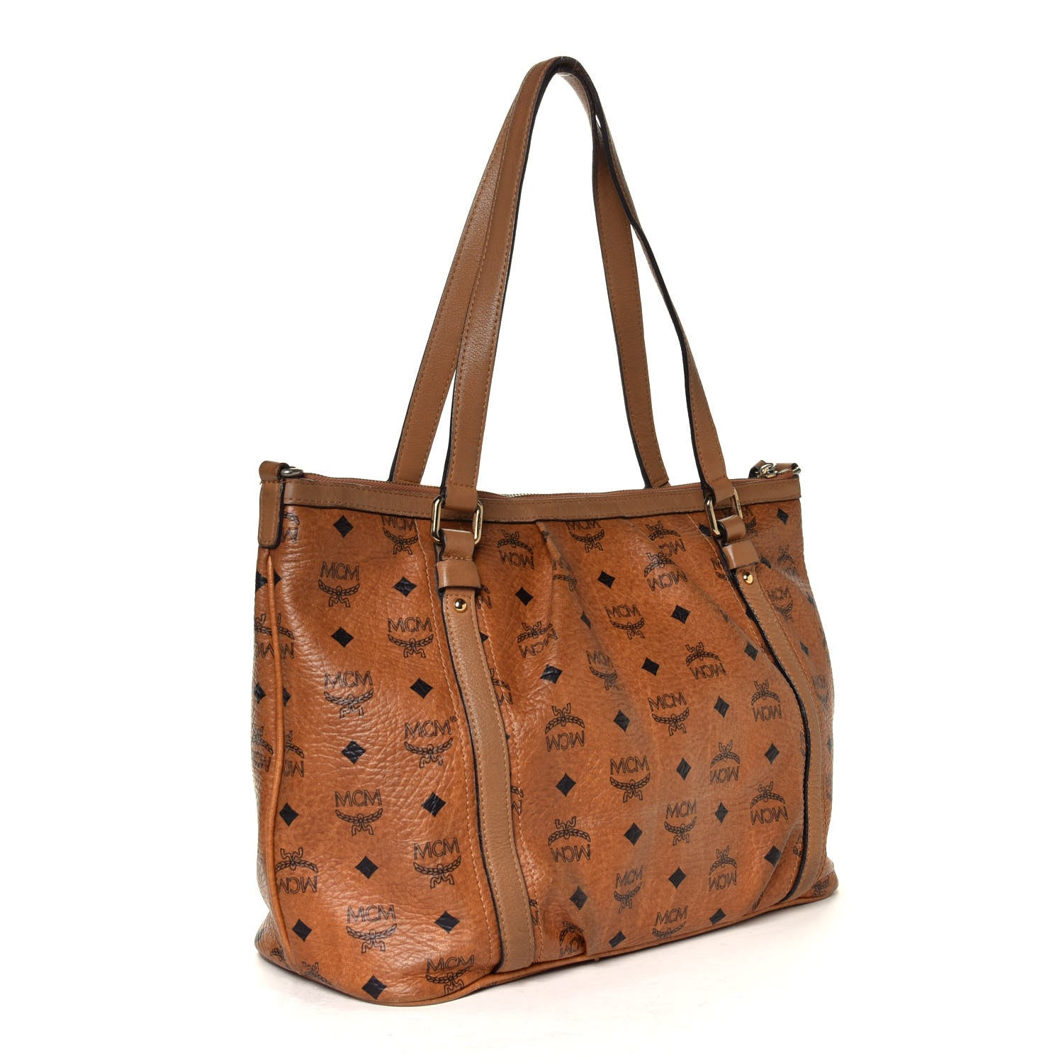 MCM Visetos Medium Essentials Shopper Tote Cognac 4 of 8