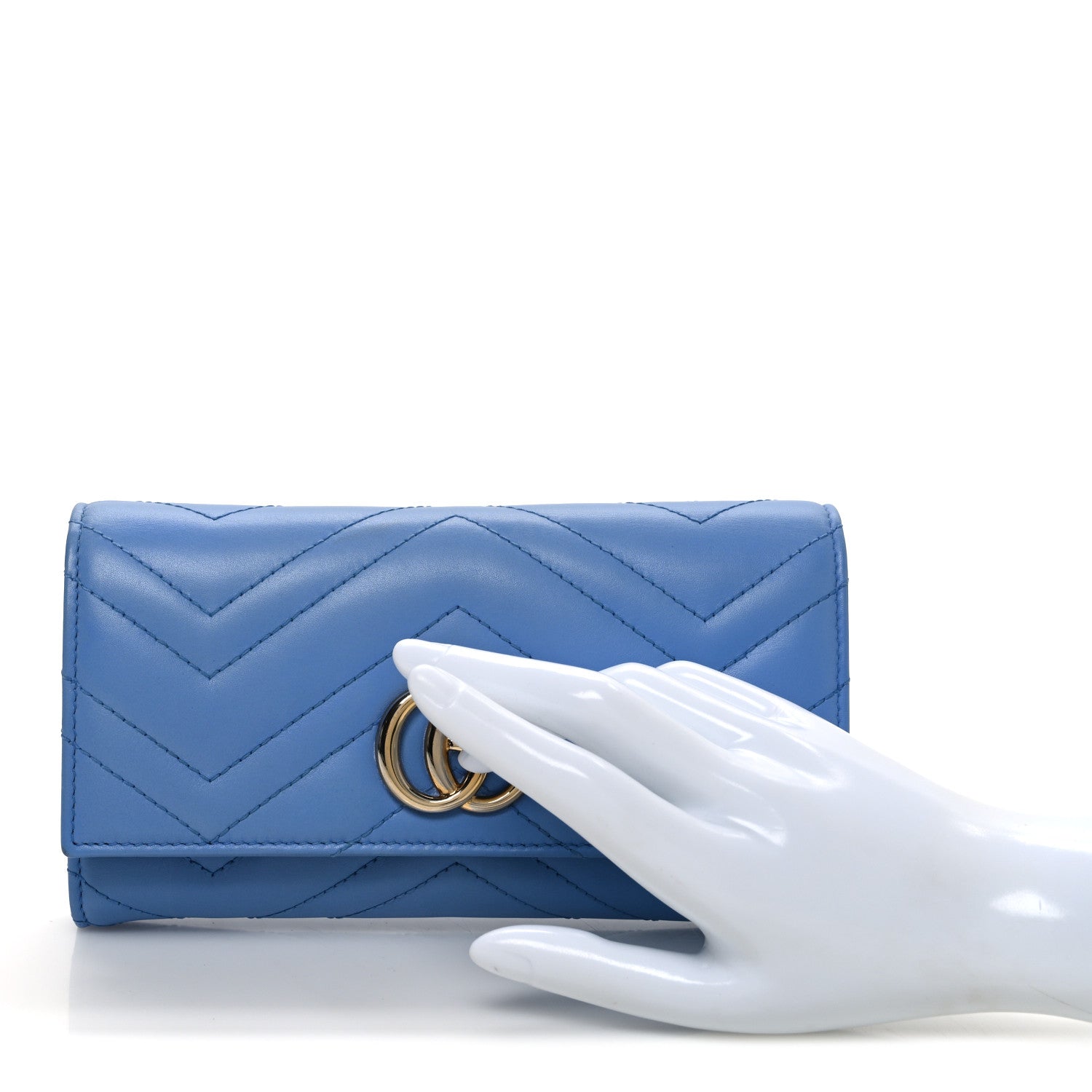 Gucci Calfskin Matelasse GG Marmont Continental Wallet Clear Sky Blue 2 of 7