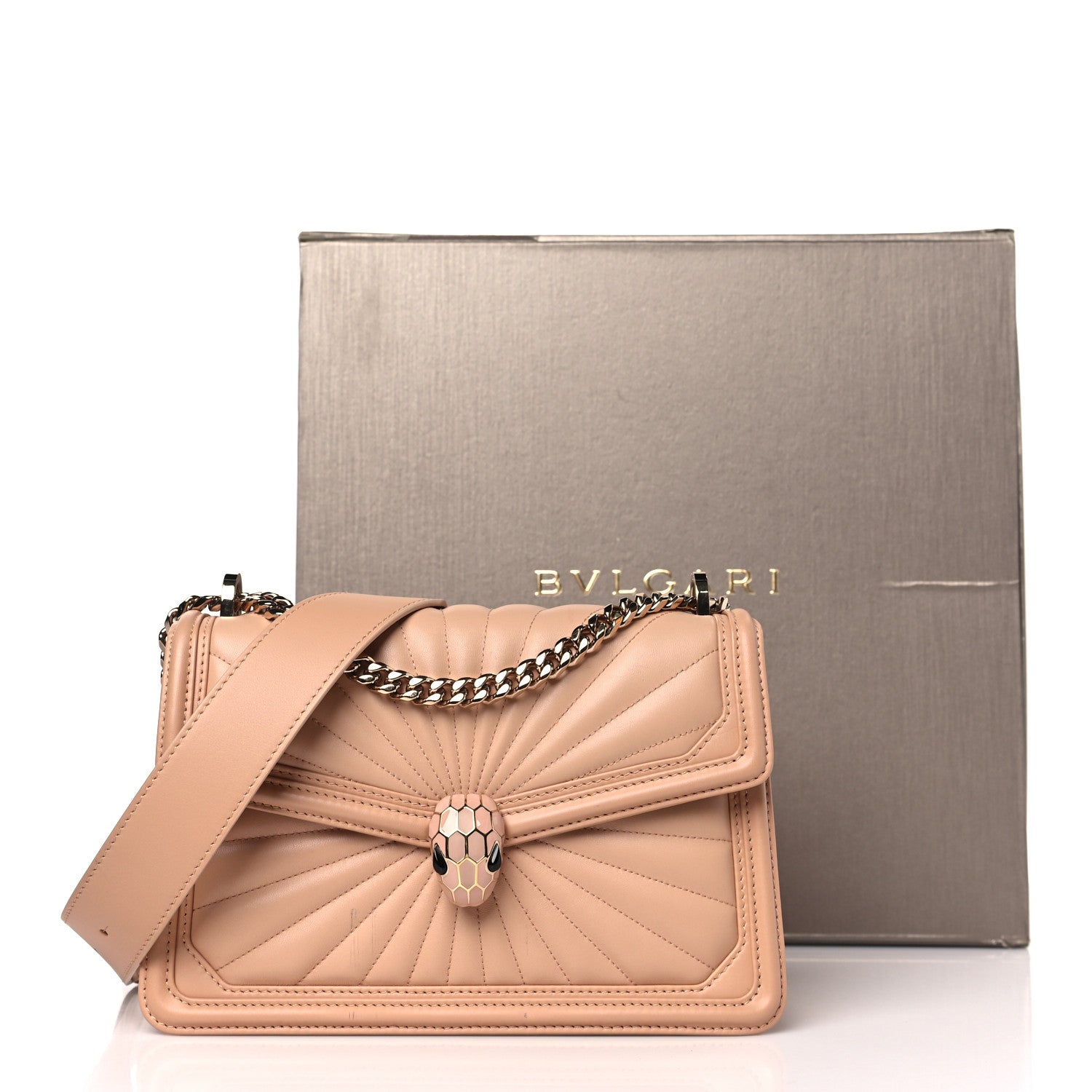 Bulgari Quilted Nappa Smooth Calfskin Serpenti Forever Diamond Blast Sunshine Shoulder Bag Beige 11 of 11